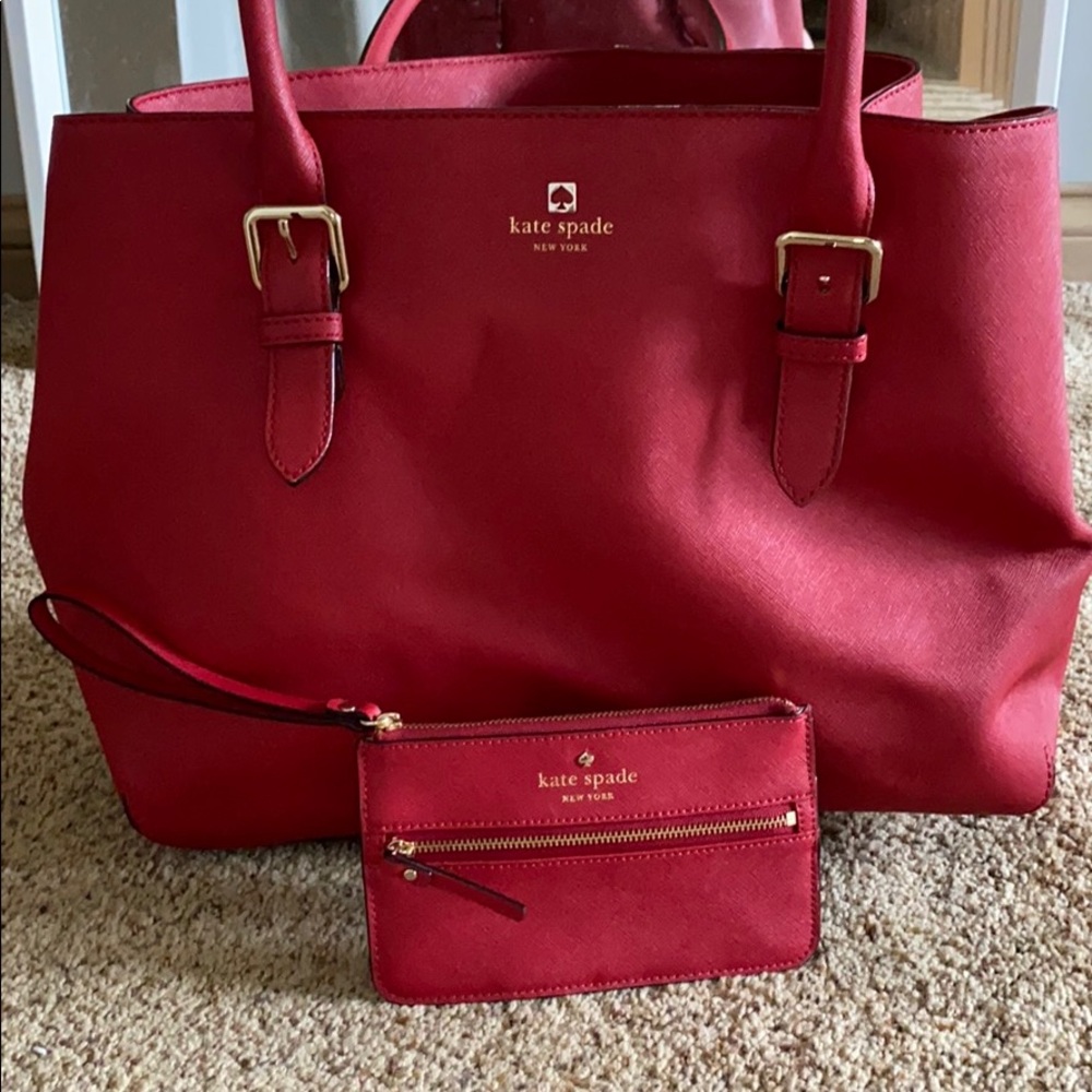 Kate Spade- Red tote purse & wristlet